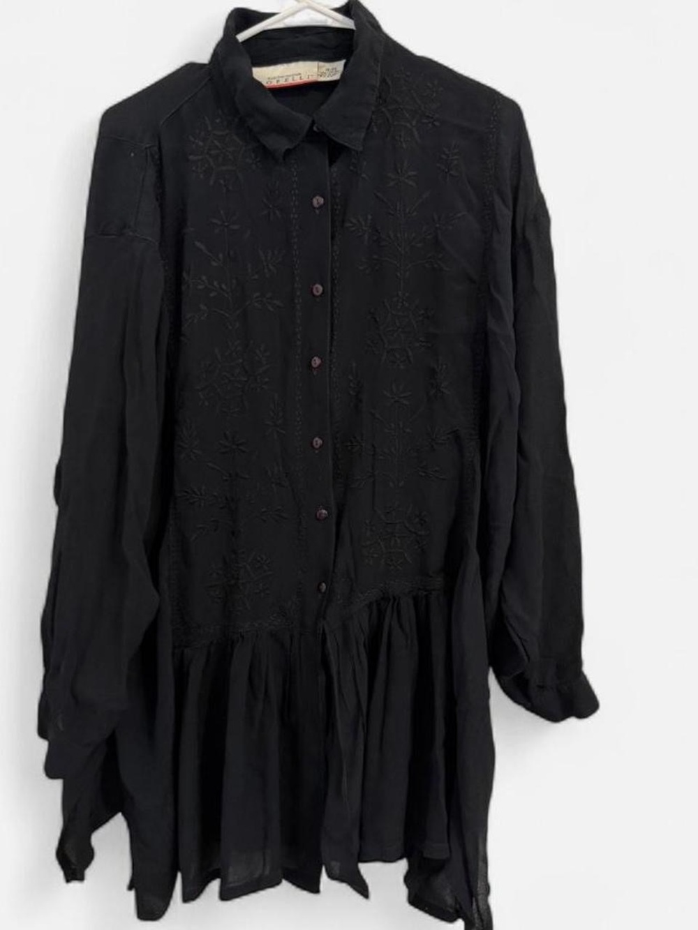 Black Embroidered Button-Up Women’s Blouse